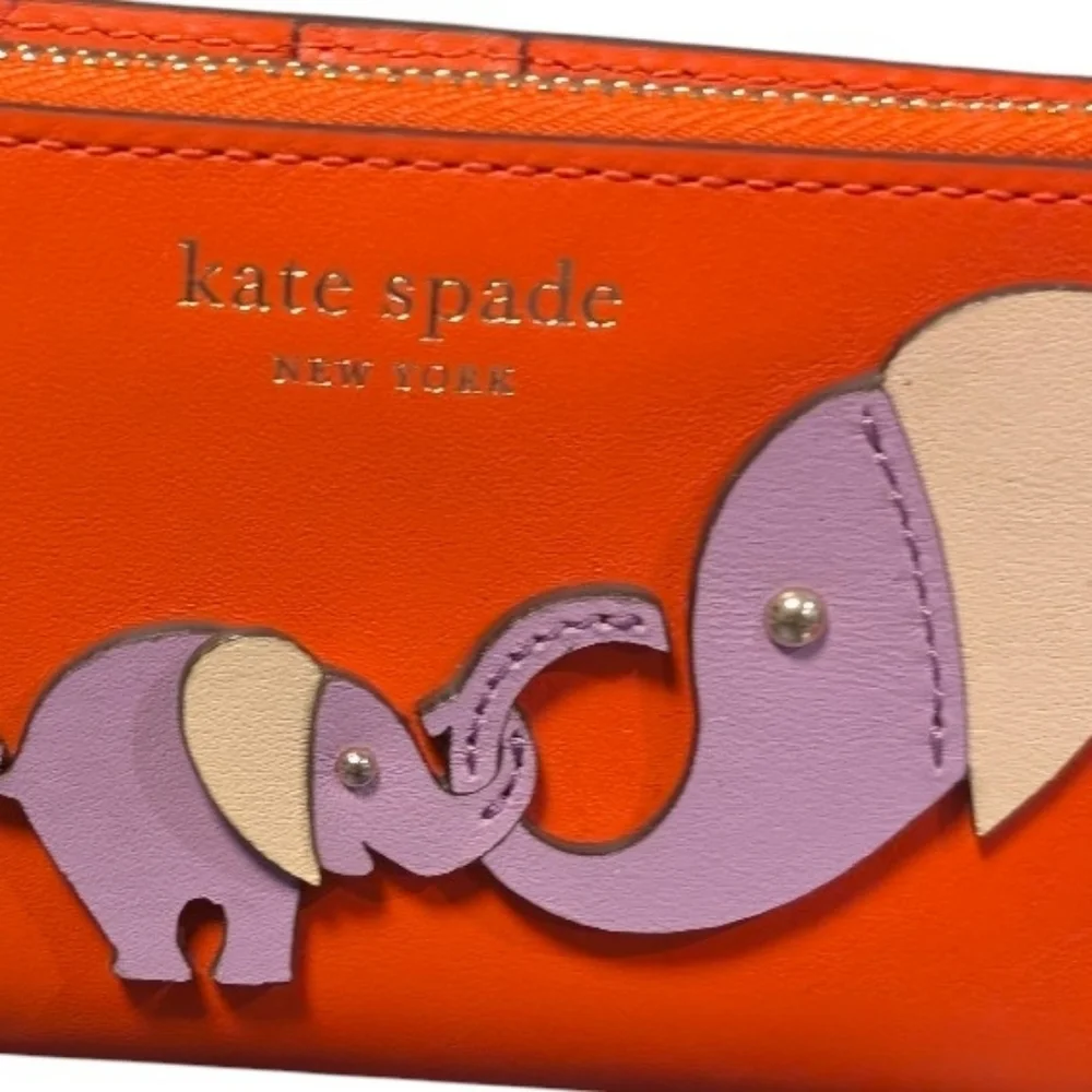 KATE SPADE ♠️ Purple elephant orange Appliqué Tiny Small Slim Bifold Wallet